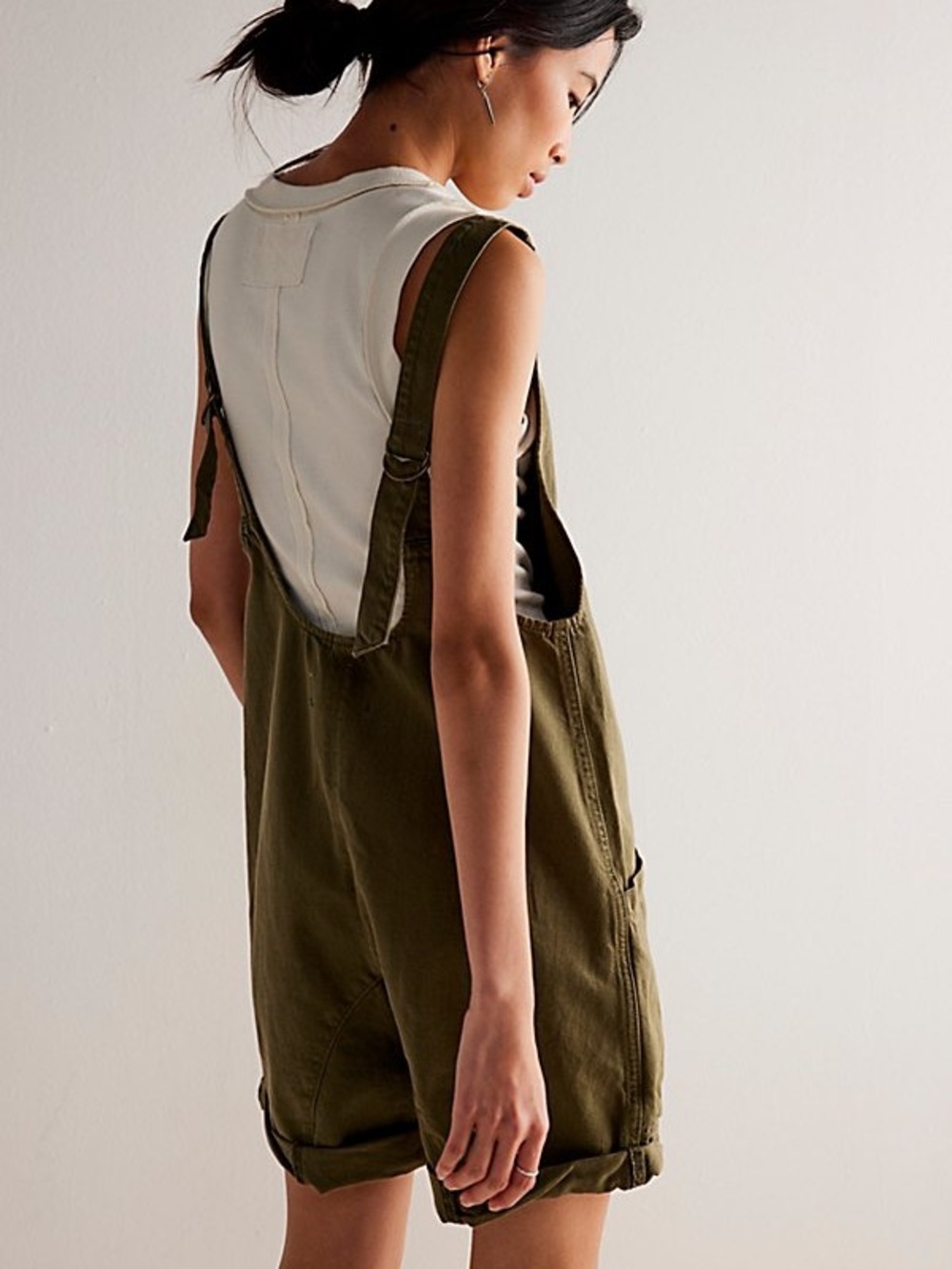 Free People High Roller Cotton Shortall Romper Mosstone Olive Green Size Small - Picture 8 of 8